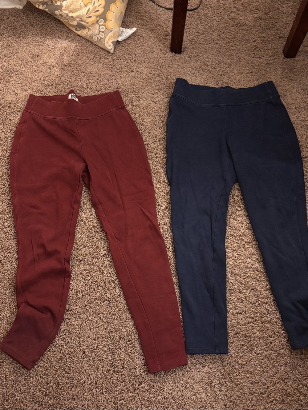 TWO PAIR Lands' End Ponte Leggings in Burgundy and Navy